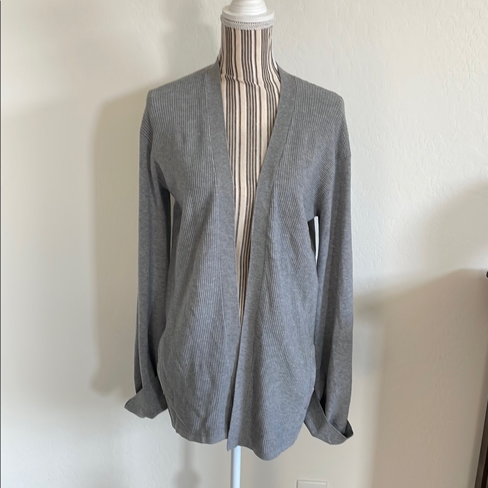 Theory Gray Waffle Knit Open Front Cardigan Sweater